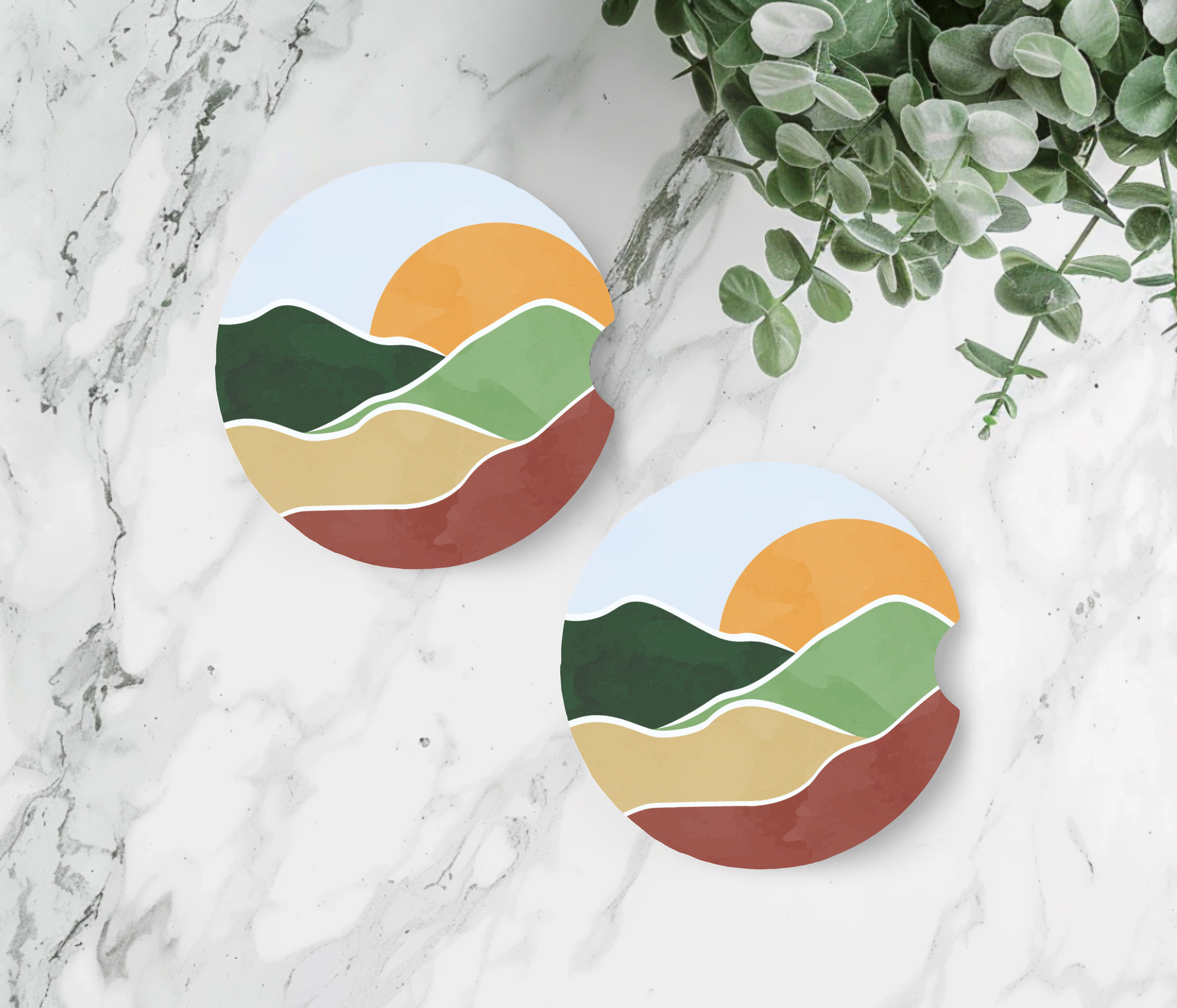 Sunset Hills Ceramic Car Coasters