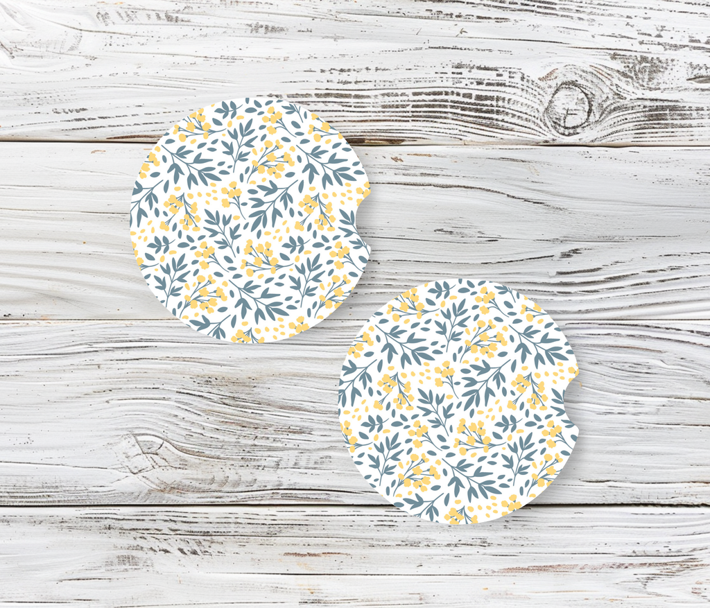 Yellow Flowers Ceramic Car Coasters