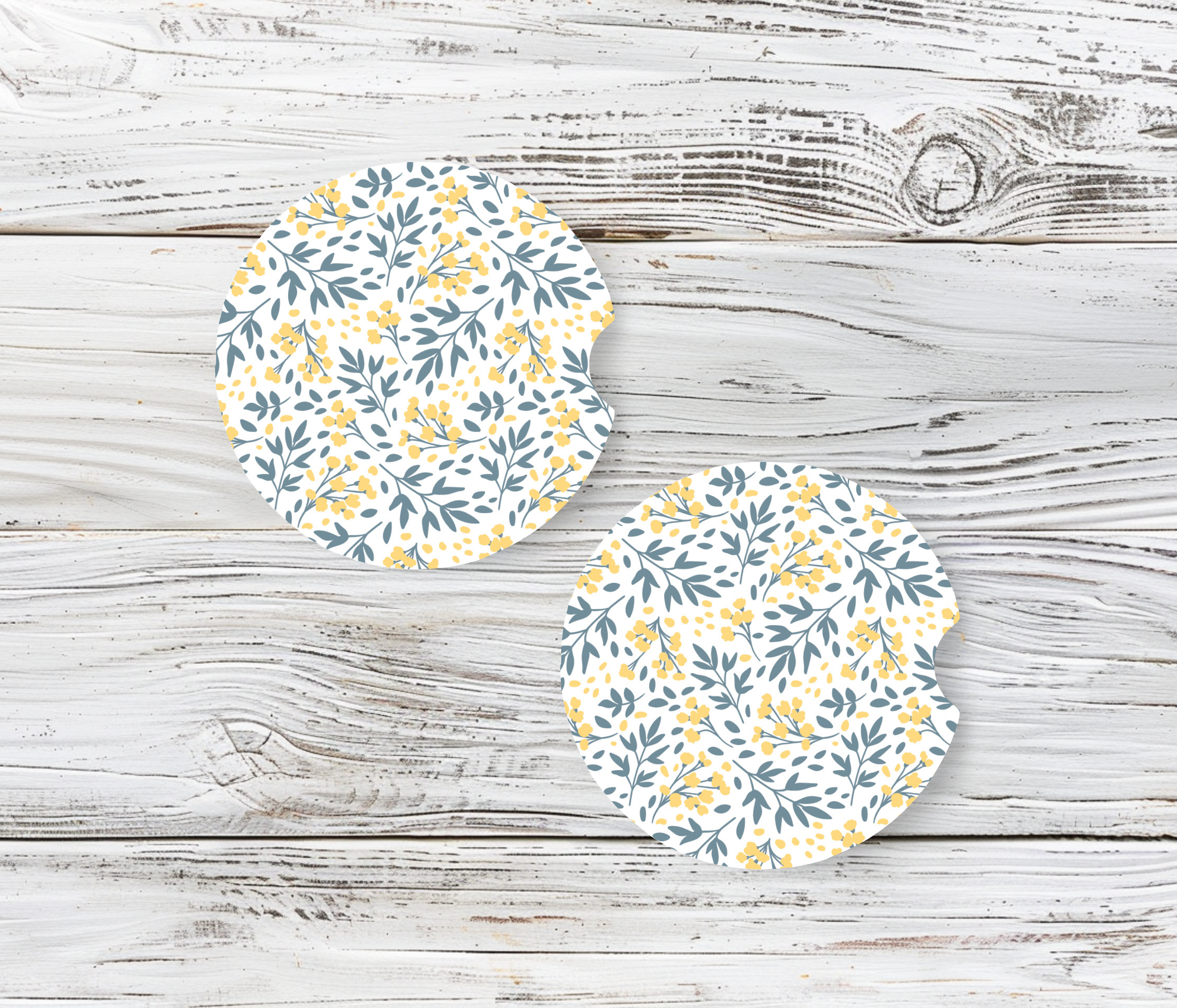 Yellow Flowers Ceramic Car Coasters