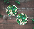 Green Floral Stained Glass Ceramic Car Coasters