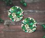 Green Floral Stained Glass Ceramic Car Coasters