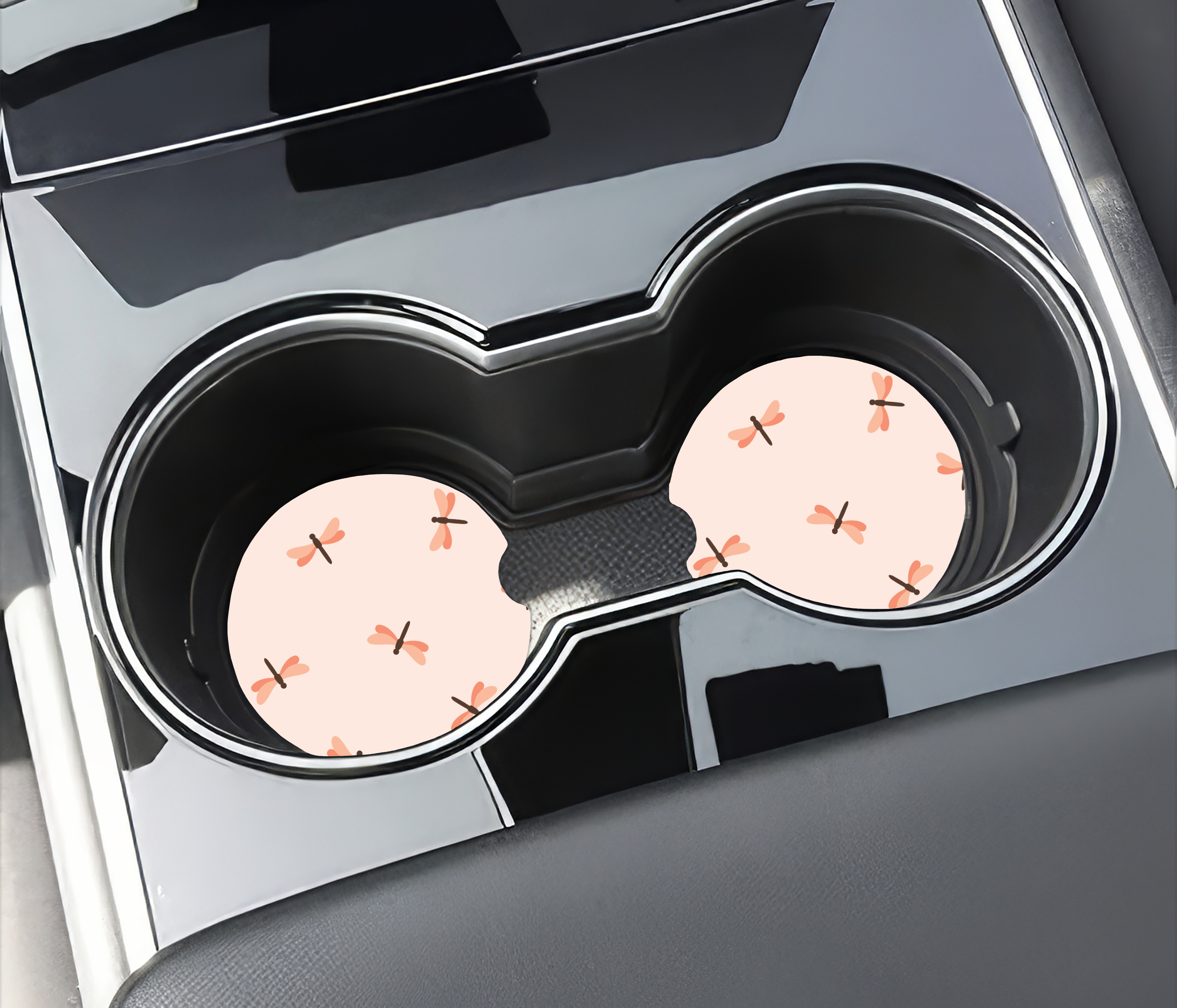 Pink Dragonfly Ceramic Car Coasters