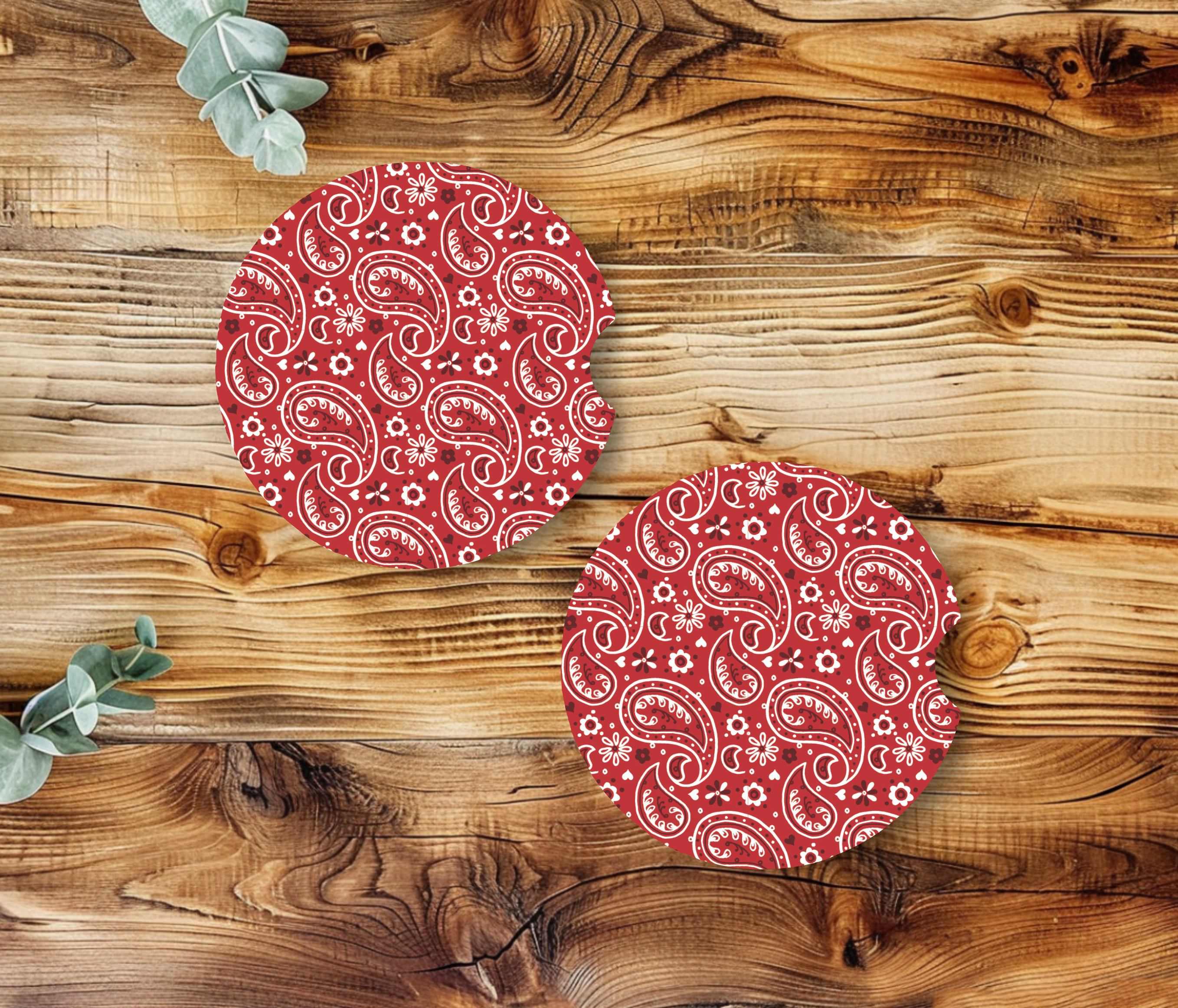 Red Paisley Ceramic Car Coasters