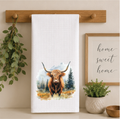 Highland Cow In Mountains Dish Towel