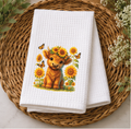 Sunflower Highland Cow Dish Towel