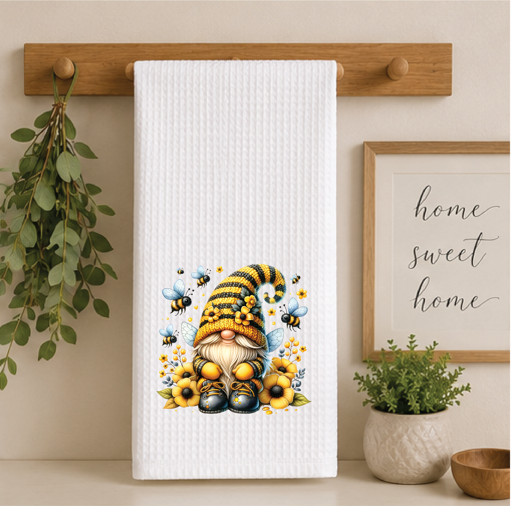 Cute Bee Gnome Dish Towel