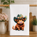 Highland Cow in Cowboy Hat Dish Towel