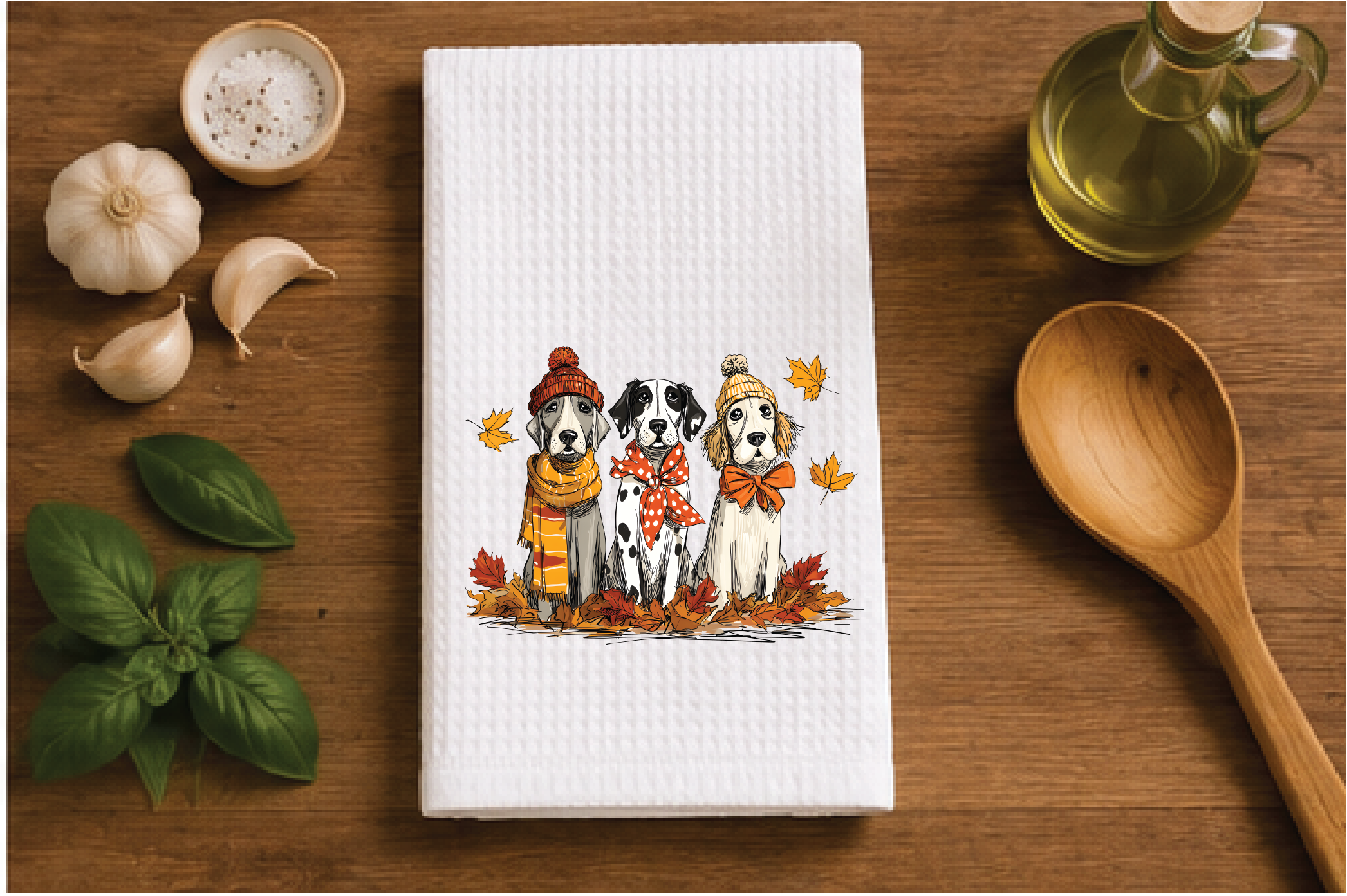 Cute Fall Dogs Dish Towel