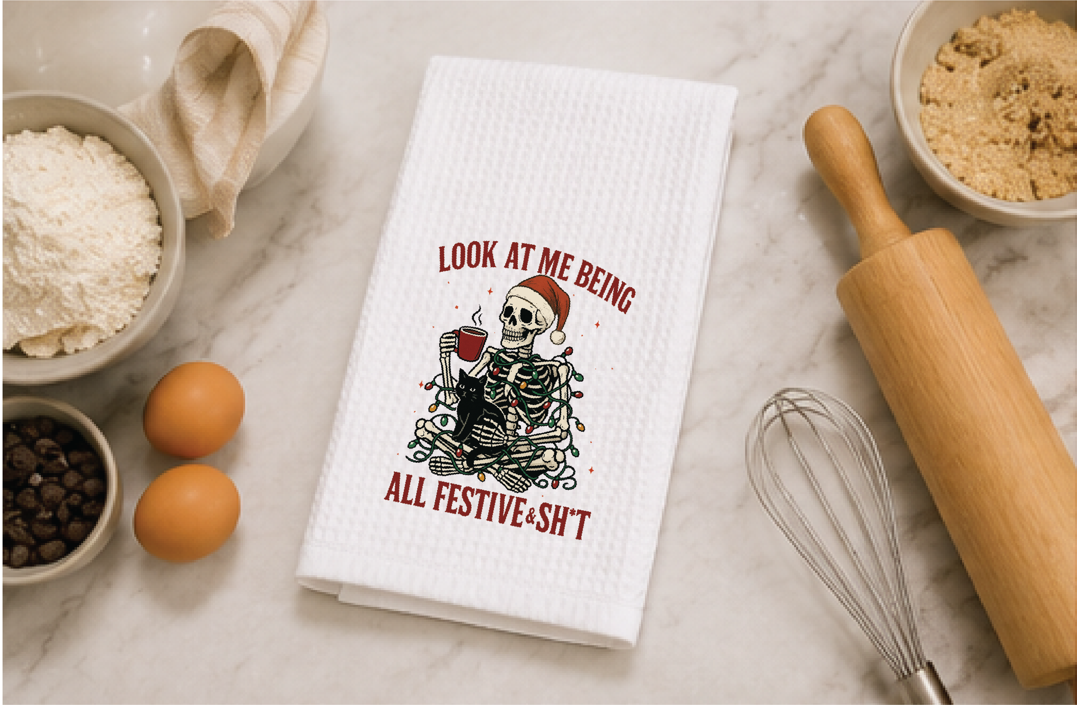 Look At Me Being All Festive Skeleton Dish Towel