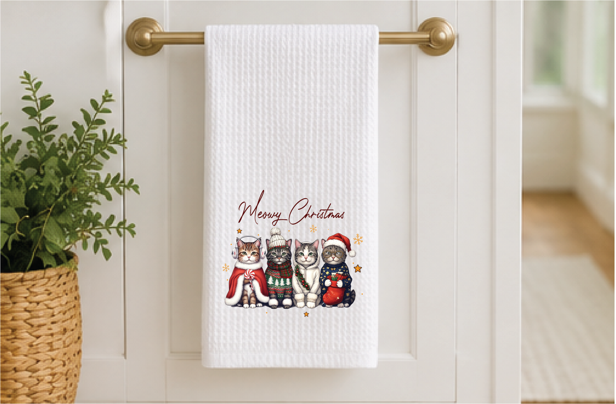 Meowy Christmas Cat Dish Towel