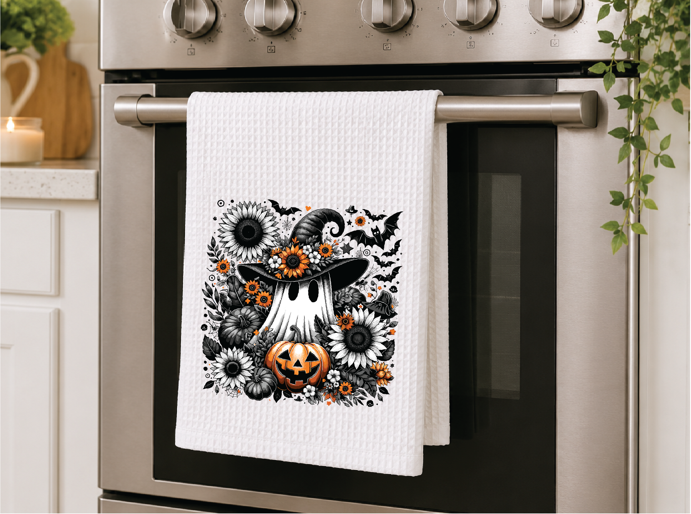Rustic Sunflower Ghost Dish Towel